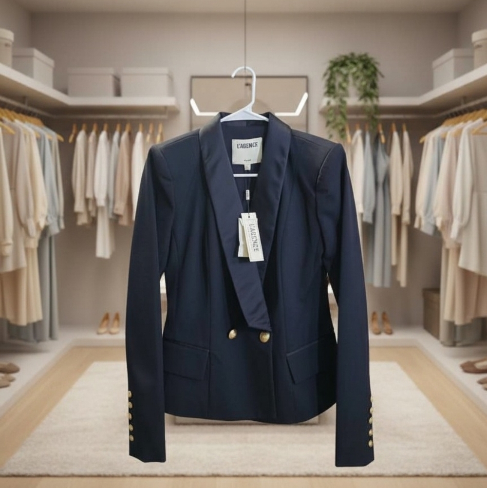L'AGENCE Midnight Blue Blazer with Gold Buttons